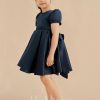 Flower Girl Dresses | A-line Scoop Knee-Length Satin Flower Girl Dress Dark Navy – Girls