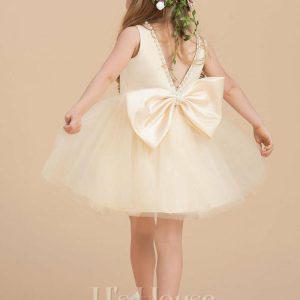 Flower Girl Dresses | A-line Scoop Knee-Length Satin/Tulle Flower Girl Dress As Picture – Girls