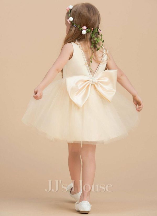 Flower Girl Dresses | A-line Scoop Knee-Length Satin/Tulle Flower Girl Dress As Picture – Girls