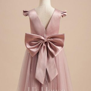 Flower Girl Dresses | A-line Scoop Knee-Length Satin/Tulle Flower Girl Dress Dusty Rose – Girls