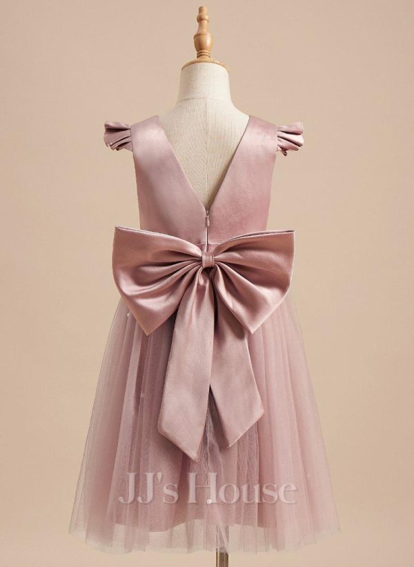 Flower Girl Dresses | A-line Scoop Knee-Length Satin/Tulle Flower Girl Dress Dusty Rose – Girls