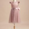 Flower Girl Dresses | A-line Scoop Knee-Length Satin/Tulle Flower Girl Dress Dusty Rose – Girls