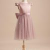 Flower Girl Dresses | A-line Scoop Knee-Length Satin/Tulle Flower Girl Dress Dusty Rose – Girls