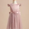 Flower Girl Dresses | A-line Scoop Knee-Length Satin/Tulle Flower Girl Dress Dusty Rose – Girls