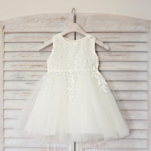 Flower Girl Dresses | A-line Scoop Knee-Length Satin/Tulle Flower Girl Dress Ivory – Girls