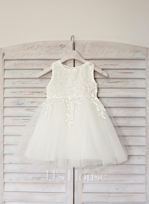 Flower Girl Dresses | A-line Scoop Knee-Length Satin/Tulle Flower Girl Dress Ivory – Girls