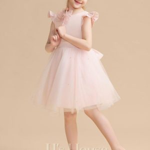 Flower Girl Dresses | A-line Scoop Knee-Length Tulle Flower Girl Dress Blushing Pink – Girls