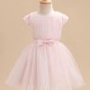 Flower Girl Dresses | A-line Scoop Knee-Length Tulle Flower Girl Dress Blushing Pink – Girls