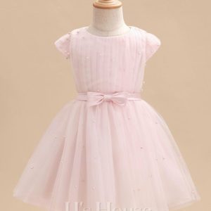 Flower Girl Dresses | A-line Scoop Knee-Length Tulle Flower Girl Dress Blushing Pink – Girls