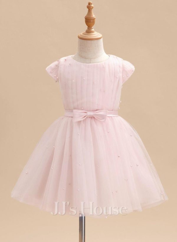 Flower Girl Dresses | A-line Scoop Knee-Length Tulle Flower Girl Dress Blushing Pink – Girls