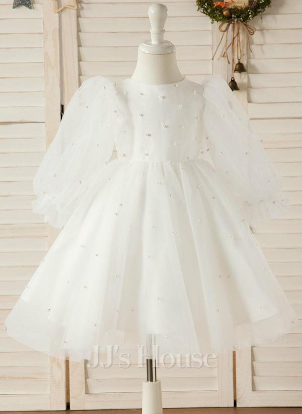 Flower Girl Dresses | A-line Scoop Knee-Length Tulle Flower Girl Dress Ivory – Girls