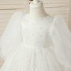 Flower Girl Dresses | A-line Scoop Knee-Length Tulle Flower Girl Dress Ivory – Girls