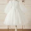 Flower Girl Dresses | A-line Scoop Knee-Length Tulle Flower Girl Dress Ivory – Girls