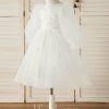 Flower Girl Dresses | A-line Scoop Knee-Length Tulle Flower Girl Dress Ivory – Girls