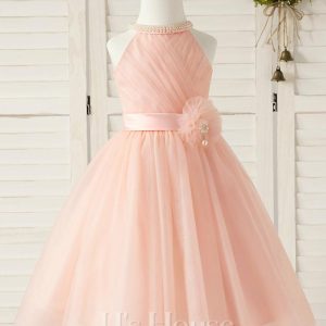 Flower Girl Dresses | A-line Scoop Knee-Length Tulle Flower Girl Dress Pearl Pink – Girls