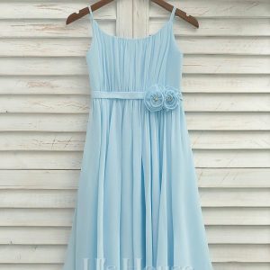 Flower Girl Dresses | A-line Scoop Tea-Length Chiffon Flower Girl Dress Sky Blue – Girls