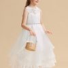 Flower Girl Dresses | A-line Scoop Tea-Length Lace/Organza Flower Girl Dress Ivory – Girls