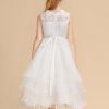 Flower Girl Dresses | A-line Scoop Tea-Length Lace/Organza Flower Girl Dress Ivory – Girls