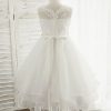 Flower Girl Dresses | A-line Scoop Tea-Length Lace/Organza Flower Girl Dress Ivory – Girls