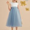 Flower Girl Dresses | A-line Scoop Tea-Length Lace/Satin/Tulle Flower Girl Dress Dusty Blue – Girls