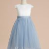 Flower Girl Dresses | A-line Scoop Tea-Length Lace/Satin/Tulle Flower Girl Dress Dusty Blue – Girls