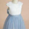 Flower Girl Dresses | A-line Scoop Tea-Length Lace/Satin/Tulle Flower Girl Dress Dusty Blue – Girls