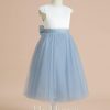 Flower Girl Dresses | A-line Scoop Tea-Length Lace/Satin/Tulle Flower Girl Dress Dusty Blue – Girls