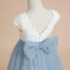 Flower Girl Dresses | A-line Scoop Tea-Length Lace/Satin/Tulle Flower Girl Dress Dusty Blue – Girls