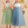 Flower Girl Dresses | A-line Scoop Tea-Length Lace/Satin/Tulle Flower Girl Dress Dusty Blue – Girls