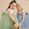 Flower Girl Dresses | A-line Scoop Tea-Length Lace/Satin/Tulle Flower Girl Dress Dusty Blue – Girls