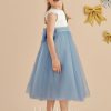 Flower Girl Dresses | A-line Scoop Tea-Length Lace/Satin/Tulle Flower Girl Dress Dusty Blue – Girls