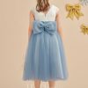 Flower Girl Dresses | A-line Scoop Tea-Length Lace/Satin/Tulle Flower Girl Dress Dusty Blue – Girls