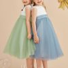 Flower Girl Dresses | A-line Scoop Tea-Length Lace/Satin/Tulle Flower Girl Dress Dusty Blue – Girls