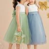 Flower Girl Dresses | A-line Scoop Tea-Length Lace/Satin/Tulle Flower Girl Dress Dusty Blue – Girls