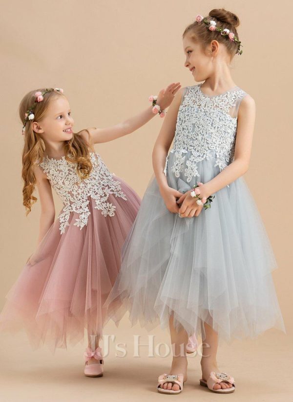 Flower Girl Dresses | A-line Scoop Tea-Length Lace/Tulle Flower Girl Dress As Picture – Girls