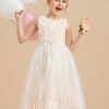 Flower Girl Dresses | A-line Scoop Tea-Length Lace/Tulle Flower Girl Dress As Picture – Girls