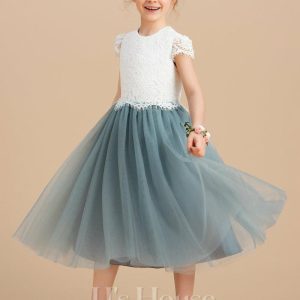 Flower Girl Dresses | A-line Scoop Tea-Length Lace/Tulle Flower Girl Dress As Picture – Girls