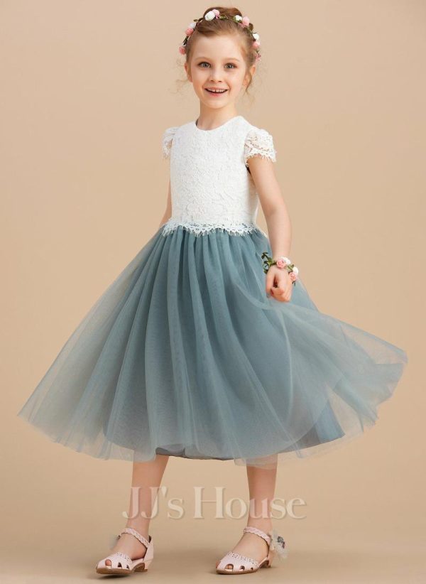 Flower Girl Dresses | A-line Scoop Tea-Length Lace/Tulle Flower Girl Dress As Picture – Girls