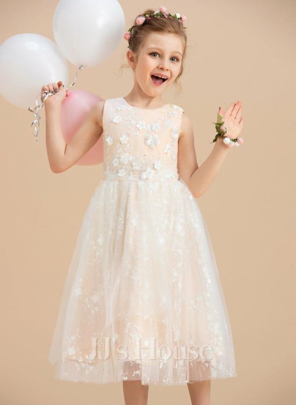 Flower Girl Dresses | A-line Scoop Tea-Length Lace/Tulle Flower Girl Dress As Picture – Girls