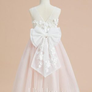 Flower Girl Dresses | A-line Scoop Tea-Length Lace/Tulle Flower Girl Dress Dusty Rose – Girls