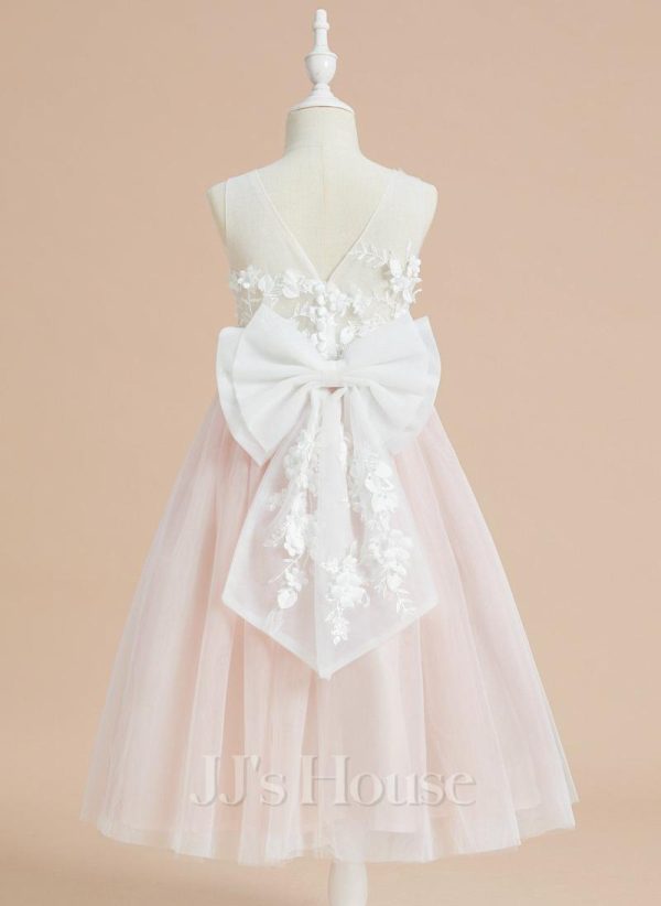 Flower Girl Dresses | A-line Scoop Tea-Length Lace/Tulle Flower Girl Dress Dusty Rose – Girls