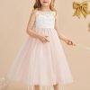 Flower Girl Dresses | A-line Scoop Tea-Length Lace/Tulle Flower Girl Dress Dusty Rose – Girls