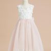 Flower Girl Dresses | A-line Scoop Tea-Length Lace/Tulle Flower Girl Dress Dusty Rose – Girls