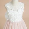 Flower Girl Dresses | A-line Scoop Tea-Length Lace/Tulle Flower Girl Dress Dusty Rose – Girls