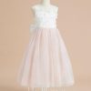 Flower Girl Dresses | A-line Scoop Tea-Length Lace/Tulle Flower Girl Dress Dusty Rose – Girls