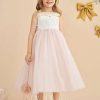 Flower Girl Dresses | A-line Scoop Tea-Length Lace/Tulle Flower Girl Dress Dusty Rose – Girls