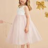 Flower Girl Dresses | A-line Scoop Tea-Length Lace/Tulle Flower Girl Dress Dusty Rose – Girls