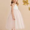 Flower Girl Dresses | A-line Scoop Tea-Length Lace/Tulle Flower Girl Dress Dusty Rose – Girls