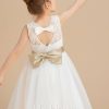 Flower Girl Dresses | A-line Scoop Tea-Length Lace/Tulle Flower Girl Dress Ivory – Girls