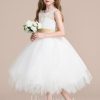 Flower Girl Dresses | A-line Scoop Tea-Length Lace/Tulle Flower Girl Dress Ivory – Girls